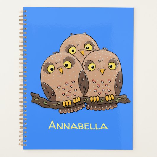 Cute baby owl trio cartoon illustratie planner (Voorkant)