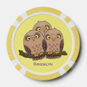 Cute baby owl trio cartoon illustratie poker chips (Achterkant)