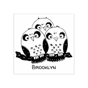 Cute baby owl trio cartoon illustratie rubberstempel
