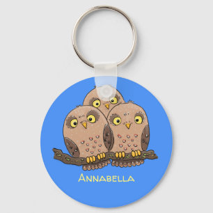 Cute baby owl trio cartoon illustratie sleutelhanger