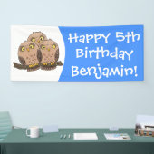 Cute baby owl trio cartoon illustratie spandoek (Beurs)