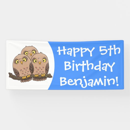Cute baby owl trio cartoon illustratie spandoek (Horizontaal)