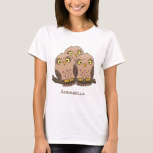 Cute baby owl trio cartoon illustratie t-shirt