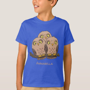 Cute baby owl trio cartoon illustratie t-shirt