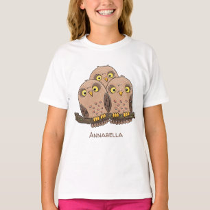 Cute baby owl trio cartoon illustratie t-shirt