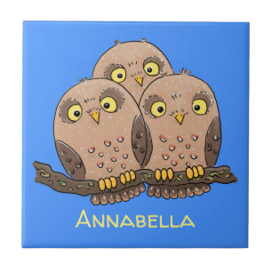 Cute baby owl trio cartoon illustratie tegeltje