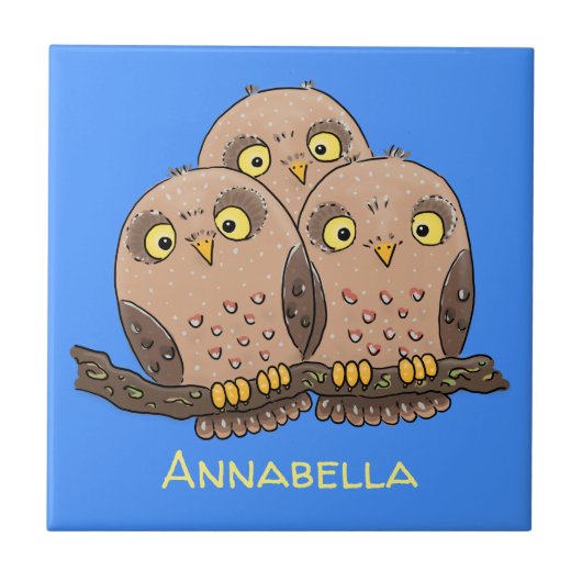 Cute baby owl trio cartoon illustratie tegeltje (Voorkant)