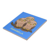 Cute baby owl trio cartoon illustratie tegeltje (Zijkant)
