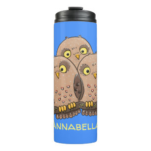Cute baby owl trio cartoon illustratie thermosbeker