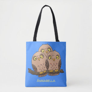 Cute baby owl trio cartoon illustratie tote bag