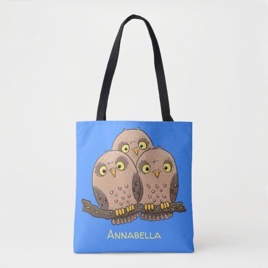 Cute baby owl trio cartoon illustratie tote bag (Voorkant)