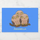 Cute baby owl trio cartoon illustratie voedselcontainer etiket (Enkel label)