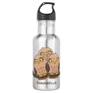 Cute baby owl trio cartoon illustratie waterfles 