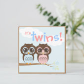 Cute Baby Owls Twins Baby shower Invitation Kaart (Staand voorkant)