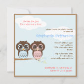 Cute Baby Owls Twins Baby shower Invitation Kaart (Achterkant)
