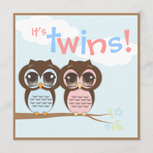 Cute Baby Owls Twins Baby shower Invitation Kaart