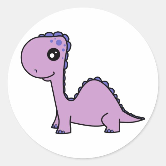 Cute Baby Paars Dinosaur Ronde Sticker (Voorkant)