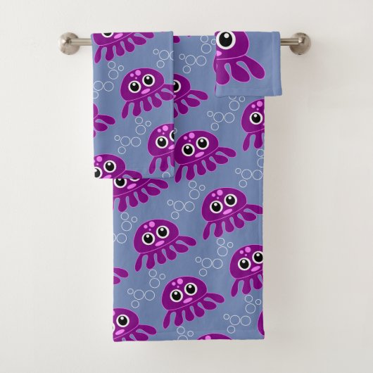 Cute Baby Paars Octopus Patroon Bad Handdoek (Insitu)