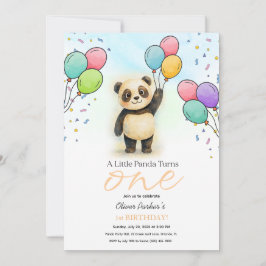 Cute Baby Panda Balloon 1st Birthday Party Peach Kaart