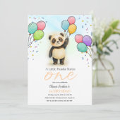 Cute Baby Panda Balloon 1st Birthday Party Peach Kaart (Staand voorkant)