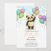 Cute Baby Panda Balloon 1st Birthday Party Peach Kaart (Voorkant / Achterkant)