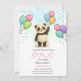 Cute Baby Panda Balloon 1st Birthday Party Pink Kaart