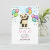 Cute Baby Panda Balloon 1st Birthday Party Pink Kaart (Staand voorkant)
