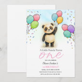 Cute Baby Panda Balloon 1st Birthday Party Pink Kaart (Voorkant / Achterkant)