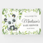 Cute Baby Panda Beer Cub Greenery Bamboo Backdrop Spandoek (Horizontaal)
