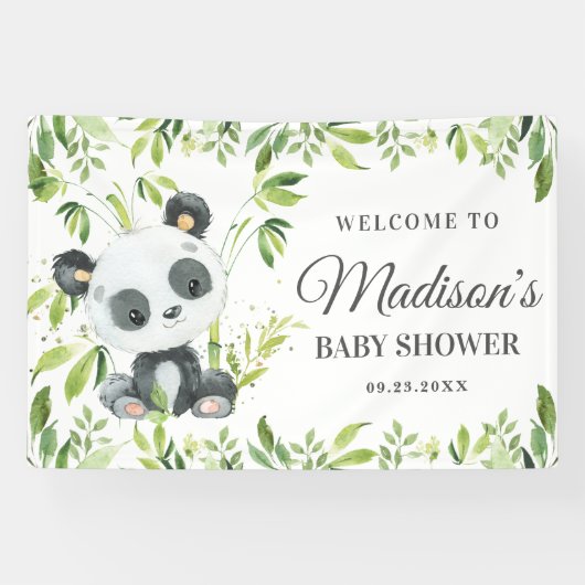 Cute Baby Panda Beer Cub Greenery Bamboo Backdrop Spandoek (Horizontaal)