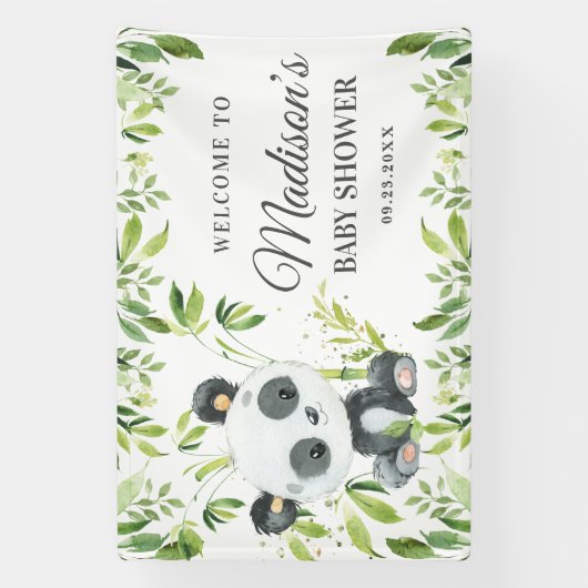 Cute Baby Panda Beer Cub Greenery Bamboo Backdrop Spandoek (Verticaal)