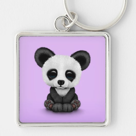 Cute Baby Panda Beer Cub op Paars Sleutelhanger (Voorkant)