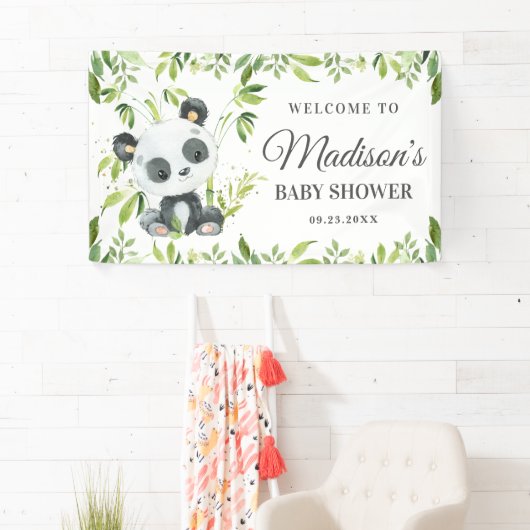 Cute Baby Panda Beer Greenery Bamboo Backdrop Spandoek (Insitu)