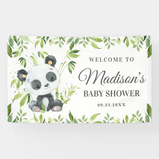 Cute Baby Panda Beer Greenery Bamboo Backdrop Spandoek (Horizontaal)