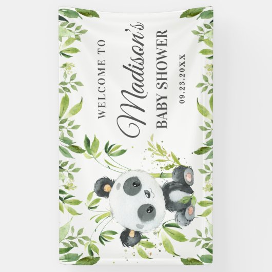 Cute Baby Panda Beer Greenery Bamboo Backdrop Spandoek (Verticaal)