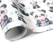 Cute Baby Panda Beer Patroon Wit Cadeaupapier (Rol Hoek)