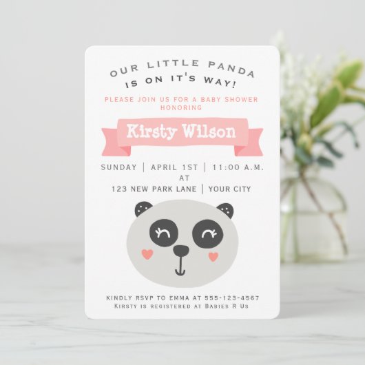 Cute Baby Panda Beer | Uitnodiging tot Baby shower (Staand voorkant)