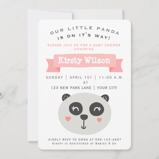 Cute Baby Panda Beer | Uitnodiging tot Baby shower (Voorkant)