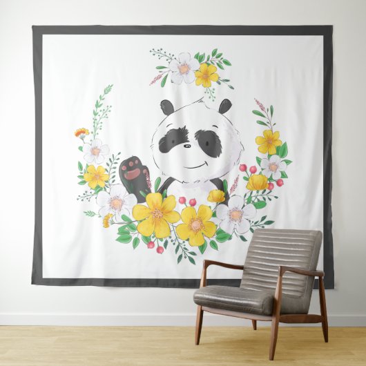 Cute baby panda florale maag wandkleed (In Situ (horizontaal))