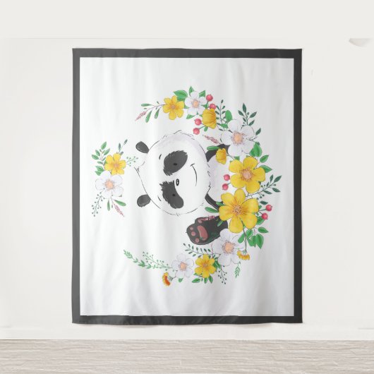 Cute baby panda florale maag wandkleed (Voorkant)