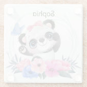 Cute Baby Panda Flower WreatCustom Name Glazen Onderzetter (Achterkant)