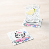 Cute Baby Panda Flower WreatCustom Name Kartonnen Onderzetters (Insitu)