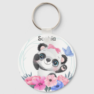 Cute Baby Panda Flower WreatCustom Name Keyc Sleutelhanger