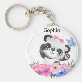 Cute Baby Panda Flower WreatCustom Name Keyc Sleutelhanger