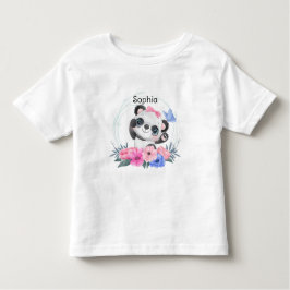 Cute Baby Panda Flower WreatCustom Name Kinder Shirts