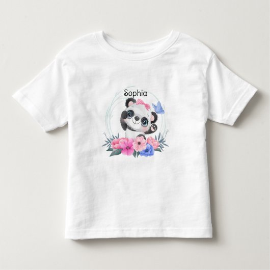 Cute Baby Panda Flower WreatCustom Name Kinder Shirts (Voorkant)