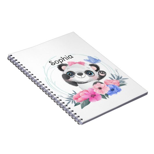 Cute Baby Panda Flower WreatCustom Name Notitieboek (Rechterzijde)
