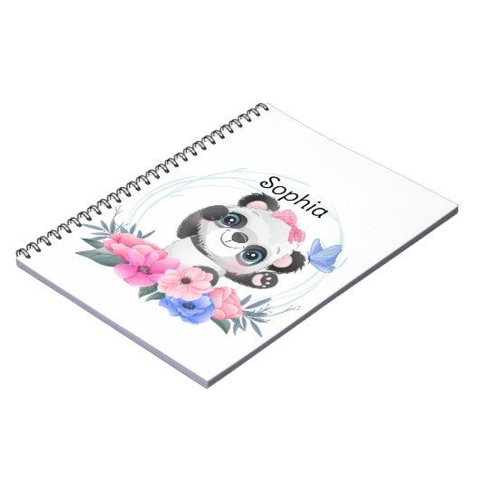 Cute Baby Panda Flower WreatCustom Name Notitieboek (Linkerzijde)