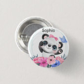 Cute Baby Panda Flower WreatCustom Name Ronde Button 3,2 Cm (Voorkant /achterkant)