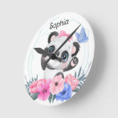 Cute Baby Panda Flower WreatCustom Name Ronde Klok (Hoek)
